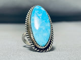 Brilliant Vintage Native American Navajo Large Kingman Turquoise Sterling Silver Ring-Nativo Arts