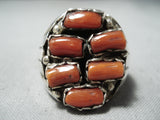 Tremendous Navajo Coral Sterling Silver Ring Native American-Nativo Arts