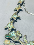 One Of Craziest Vintage Southwest Green Turquoise Inlay Sterling Silver Necklace-Nativo Arts