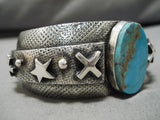 Important Vintage Native American Navajo Emer Thompson Turquoise Sterling Silver Bracelet Old-Nativo Arts