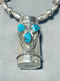 Native American Hand Forged Sterling Silver Drum Turquoise Necklace Old-Nativo Arts