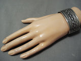 Detailed Sunny Reeves Native American Navajo Sterling Silver Extreme Stamp Bracelet-Nativo Arts