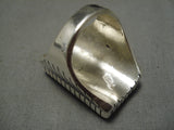 Huge Intricate Native American Navajo Turquoise Inlay Sterling Silver Ring-Nativo Arts