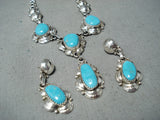 Celm Nalwood Native American Navajo Blue Gem Turquoise Sterling Silver Necklace & Earring Set-Nativo Arts