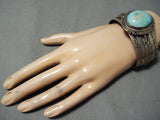 Intense Vintage Native American Navajo #8 Turquoise Sterling Silver Feather Bracelet-Nativo Arts