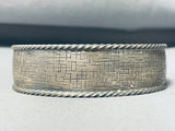 Hand Carved Brick Sterling Wall! Gasp! Vintage Native American Navajo Silver Bangle Bracelet-Nativo Arts