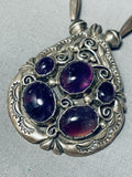 One Of The Most Unique Vintage Native American Navajo Amethyst Sterling Silver Necklace Old-Nativo Arts