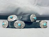 Remarkable Vintage Native American Navajo Signed Kingman Turquoise Sterling Silver Concho Belt-Nativo Arts
