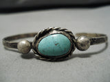 Very Rare Vintage Native American Navajo Fox Turquoise Sterling Silver Bracelet Old Cuff-Nativo Arts