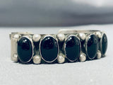 Excellent Signed Vintage Native American Navajo Black Onyx Sterling Silver Bracelet-Nativo Arts