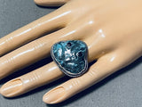Native American Important Ben Begaye Vintage Hand Carved Turquoise Sterling Silver Ring-Nativo Arts