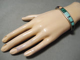Native American Thicker End Bead Sterling Silver Vintage Turquoise Inlay Bracelet-Nativo Arts