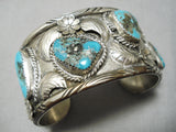 Rare Turquoise!! Vintage Native American Navajo Persin Sterling Silver Bracelet Old-Nativo Arts