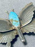 Unforgettable Vintage Native American Navajo Kingman Turquoise Sterling Silver Pin Signed-Nativo Arts
