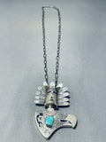Most Detailed Kachina Eagle Turquoise Vintage Native American Navajo Sterling Silver Necklace-Nativo Arts