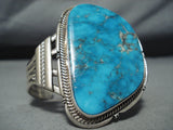 Monumental Native American Navajo Kingman Turquoise Sterling Silver Bracelet-Nativo Arts