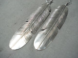 Astounding Navajo Sterling Silver Feather Earrings Native American-Nativo Arts