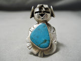 Detailed!! Vintage Native American Navajo Kachina Master Sterling Silver Turquoise Ring-Nativo Arts