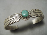 Flares Of Silver Vintage Native American Navajo Sterling Silver Green Turquoise Bracelet-Nativo Arts