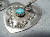 Unique Vintage Native American Navajo Turquoise Sterling Silver Heart Earrings Old-Nativo Arts