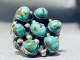Mind Boggling Vintage Native American Navajo #8 Turquoise Sterling Silver Ring-Nativo Arts
