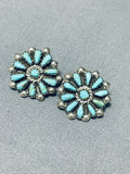 Sun Of Turquoise Rays Vintage Native American Zuni Sterling Silver Earrings-Nativo Arts