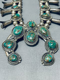 Authentic Royston Turquoise Native American Navajo Sterling Silver Squash Blossom Necklace-Nativo Arts