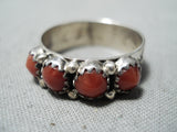 Ashley Signed Navajo Coral Sterling Silver Band Ring Native American-Nativo Arts