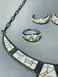 Intricate Vintage Native American Zuni Synth Opal Sterling Silver Necklace Set-Nativo Arts