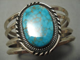 Vivid Rare #8 Turquoise Vintage Native American Navajo Sterling Silver Bracelet-Nativo Arts