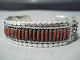 Amazing Zuni Native American Coral Needlepoint Sterling Silver Bracelet-Nativo Arts