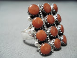 Elonda Waco Signed Native American Zuni Coral Sterling Silver Ring-Nativo Arts