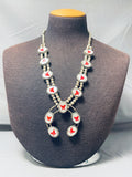 Coral Butterfly Vintage Native American Navajo Sterling Silver Squash Blossom Necklace-Nativo Arts