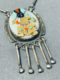 One Of The Most Detailed Vintage Native American Zuni Turquoise Kachina Sterling Silver Necklace-Nativo Arts