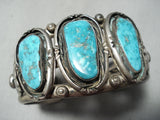 Thick Heavy Vintage Native American Navajo Old Morenci Turquoise Sterling Silver Bracelet-Nativo Arts