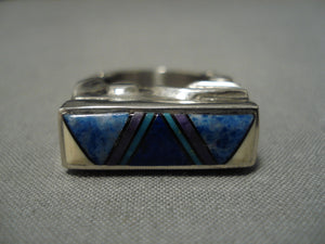 Exceptional Vintage Native American Navajo Turquoise Sugulite Sterling Silver Ring Old-Nativo Arts