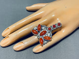 One Of The Best Ever Native American Navajo Coral Sterling Silver Dragonfly Ring-Nativo Arts