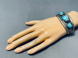 Ornate Vintage Native American Hopi 3 Carlin Turquoise Sterling Silver Bracelet-Nativo Arts