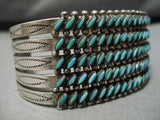 Opulent Vintage Native American Navajo Slanted Turquoise Sterling Silver Bracelet Old-Nativo Arts