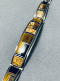Julian Arviso Vintage Native American Navajo Tiger's Eye Jet Sterling Silver Bracelet-Nativo Arts