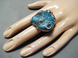 Native American One Of The Best Ever Vintage Turquoise Animal Head Sterling Silver Ring-Nativo Arts