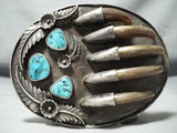 Huge Heavy Vintage Native American Navajo Turquoise Sterling Silver Buckle Old-Nativo Arts