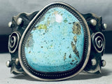 Awesome Native American Navajo Signed Pilot Mountain Turquoise Huge Sterling Silver Bracelet-Nativo Arts