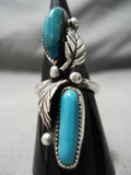 Huge Vintage Native American Navajo 2 Turquoise Sterling Silver Leaf Ring-Nativo Arts