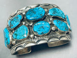 Huge Signed Vintage Native American Navajo Blue Turquoise Sterling Silver Bracelet-Nativo Arts