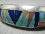 Thicker And Sturdy!! Vintage Native American Navajo Turquoise Inlay Sterling Silver Bracelet-Nativo Arts