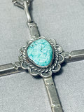 Wonderful Vintage Native American Navajo Kingman Turquoise Sterling Silver Cross Necklace-Nativo Arts