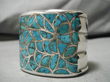 One Of Best Vintage Zuni Native American Inlay Tuquoise Sterling Silver Bracelet-Nativo Arts