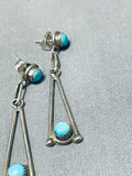 Amazing Vintage Native American Navajo Blue Gem Turquoise Sterling Silver Earrings-Nativo Arts