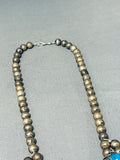 Blue Thunder Turquoise Vintage Native American Navajo Sterling Silver Squash Blossom Necklace-Nativo Arts
